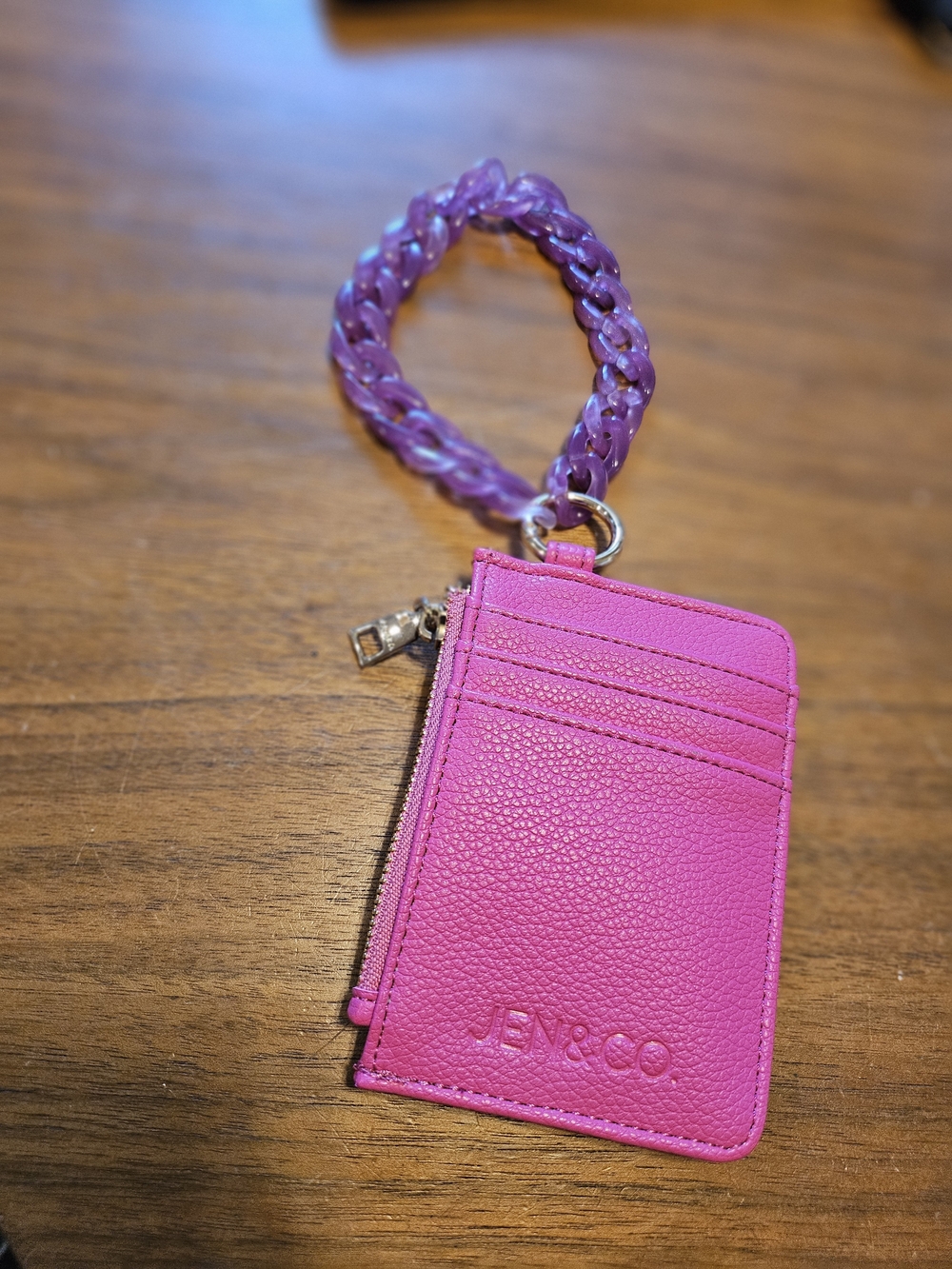 New Jen & Co Pink Leather Credit Card Wallet Wristlet